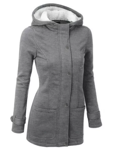 Faux Fur Insert Pockets Hooded Coat