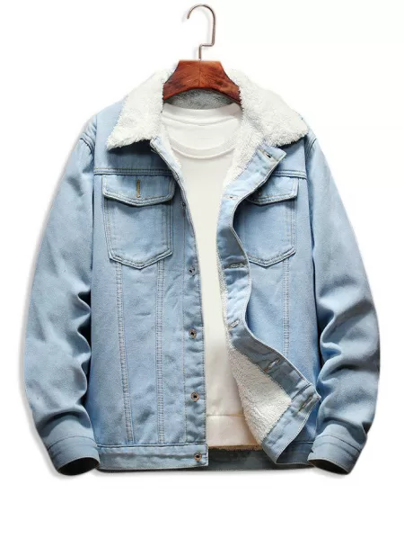 Faux Fur Lined Casual Denim Jacket