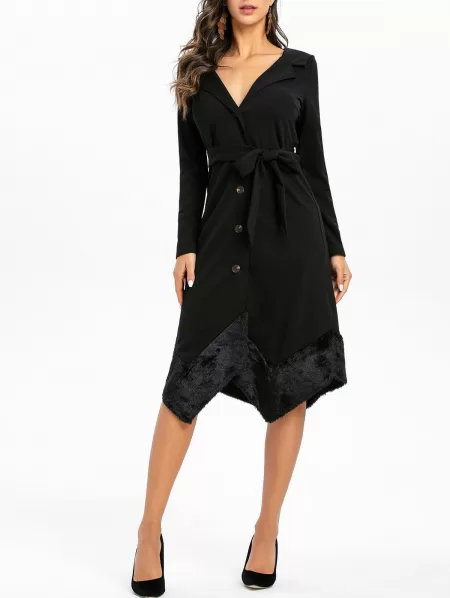 Faux Fur Panel Asymmetrical Solid Coat