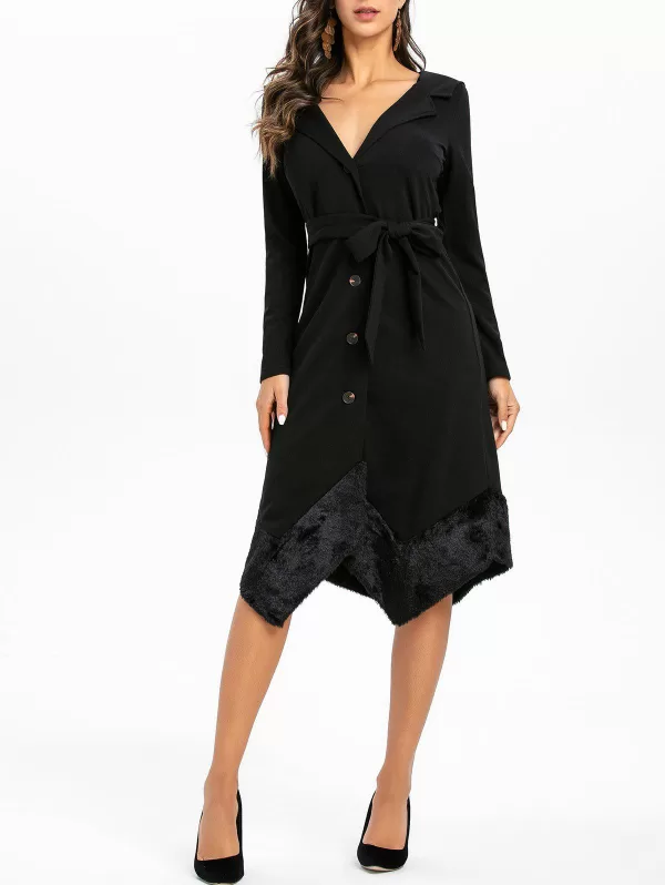 Faux Fur Panel Asymmetrical Solid Coat