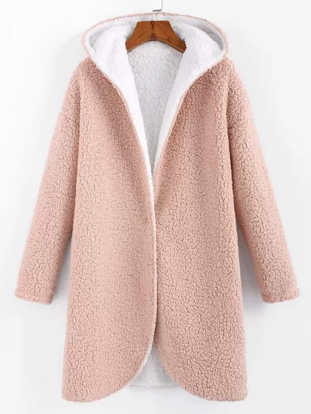 Faux Shearling Hooded Drop Shoulder Teddy Coat