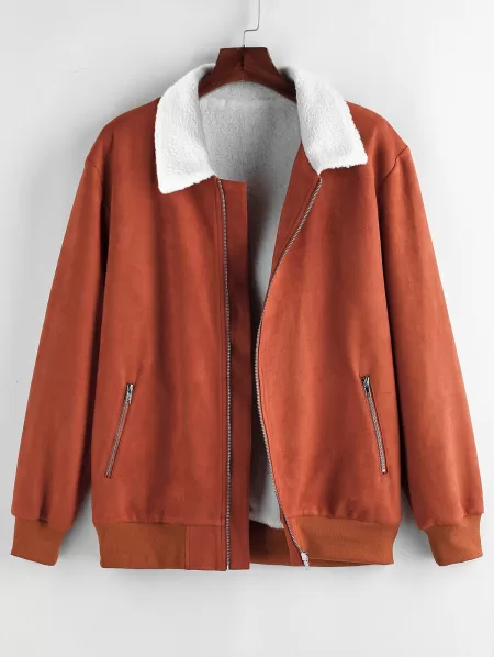 Faux Shearling Lined Zip Up Jacket