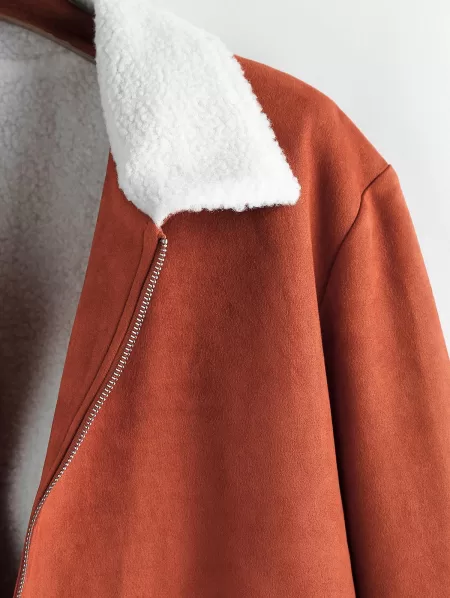 Faux Shearling Lined Zip Up Jacket