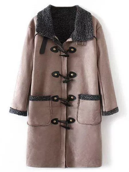Faux Suede Fleece Trim Coat