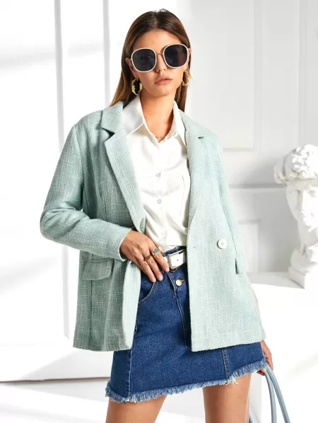 Flap Pockets Lapel Tweed Blazer