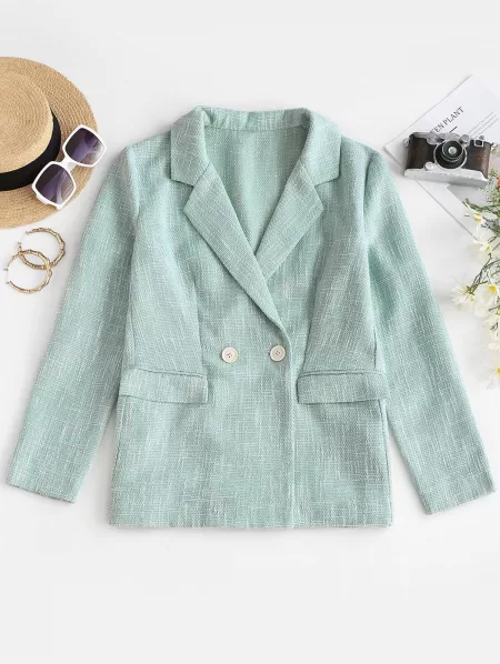 Flap Pockets Lapel Tweed Blazer