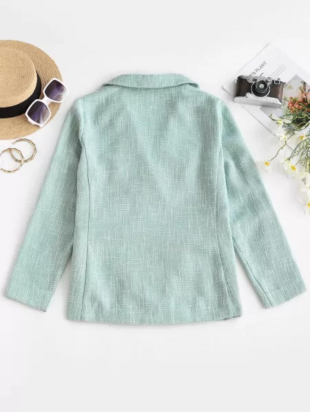 Flap Pockets Lapel Tweed Blazer