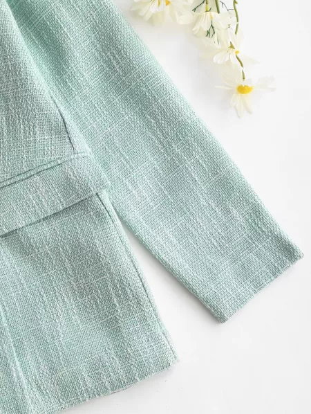 Flap Pockets Lapel Tweed Blazer