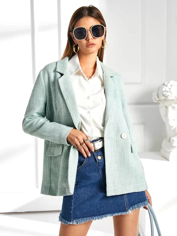 Flap Pockets Lapel Tweed Blazer