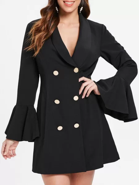 Flare Sleeve Double Breasted Dress