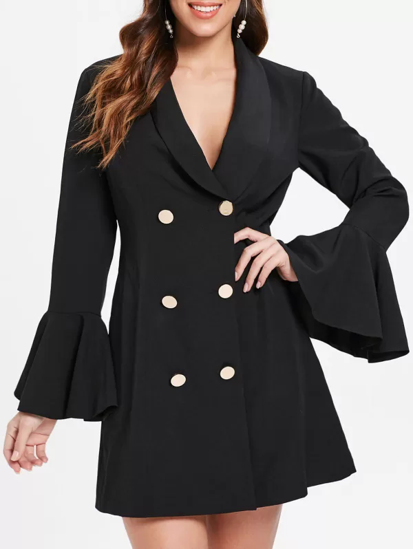 Flare Sleeve Double Breasted Dress