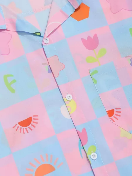 Floral Check Print Shirt And Shorts Two Piece Set