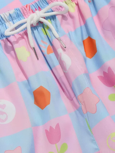 Floral Check Print Shirt And Shorts Two Piece Set