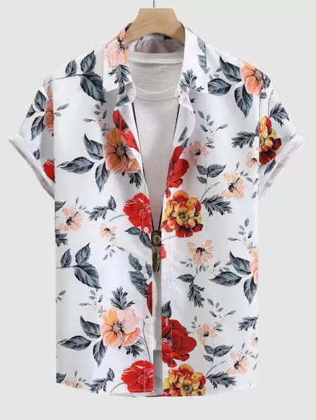 Floral Print Shirt And Frayed Ripped Jeans Set