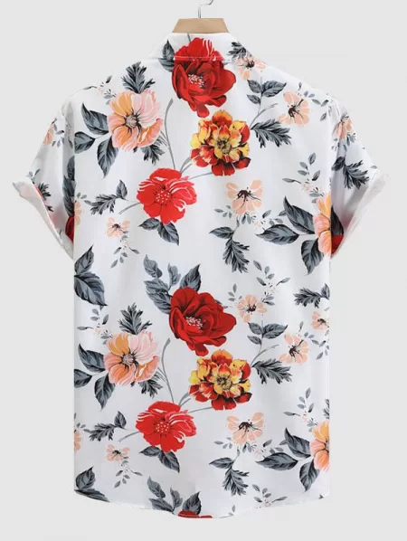 Floral Print Shirt And Frayed Ripped Jeans Set