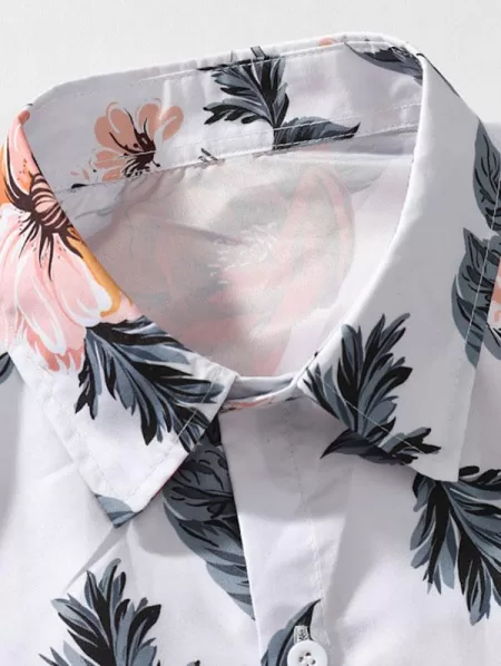 Floral Print Shirt And Frayed Ripped Jeans Set