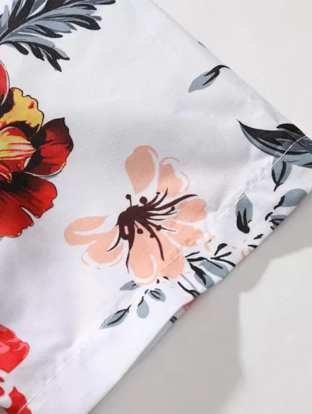 Floral Print Shirt And Frayed Ripped Jeans Set