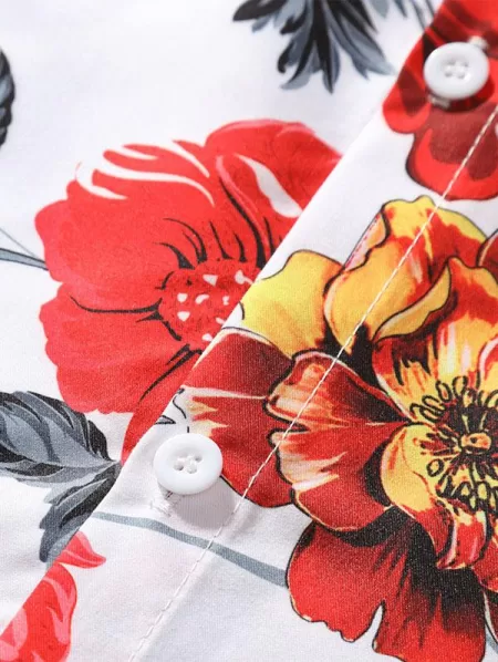 Floral Print Shirt And Frayed Ripped Jeans Set