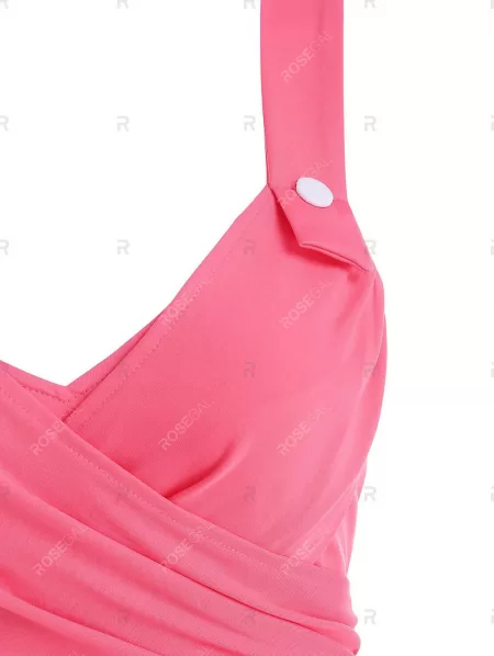 Flower Butterfly Print Mock Button Criss Cross Dress