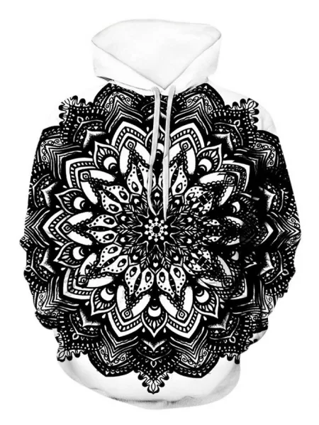 Flower Pattern Pullover Front Pocket Hoodie