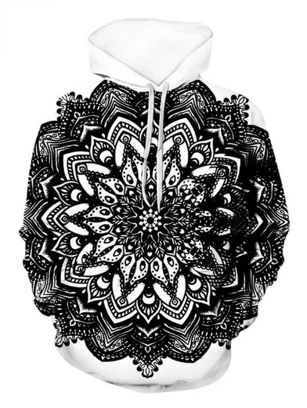 Flower Pattern Pullover Front Pocket Hoodie