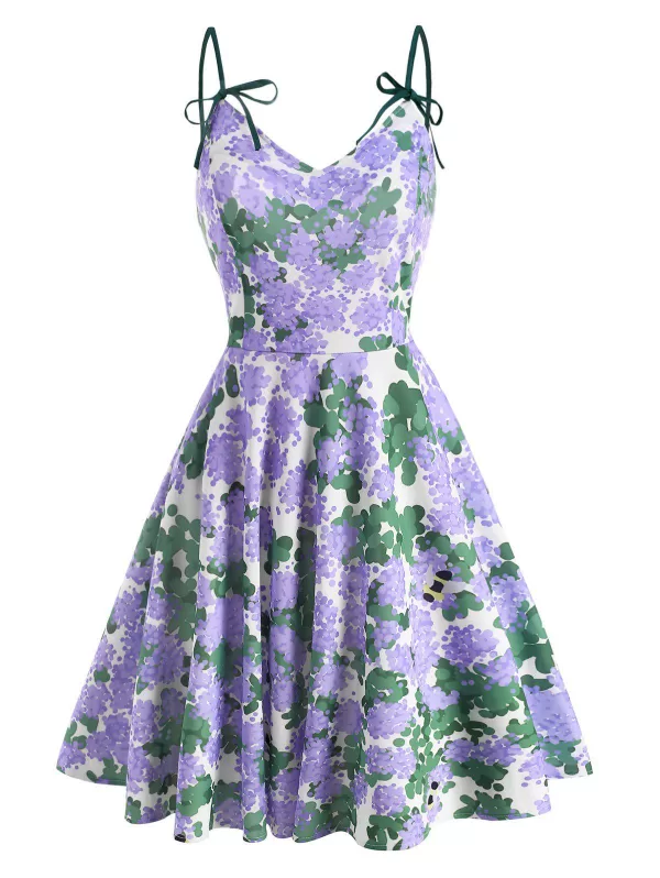 Flower Print Bowknot Cami Dress