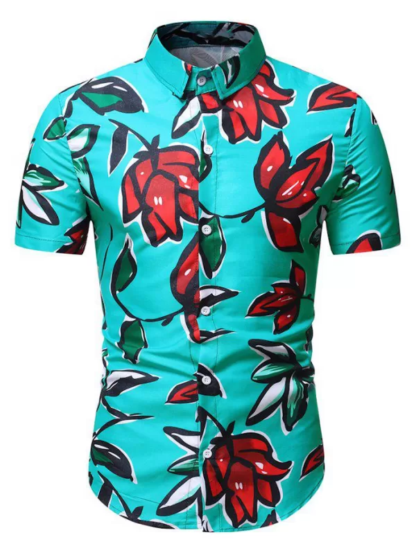 Flower Print Button Beach Shirt