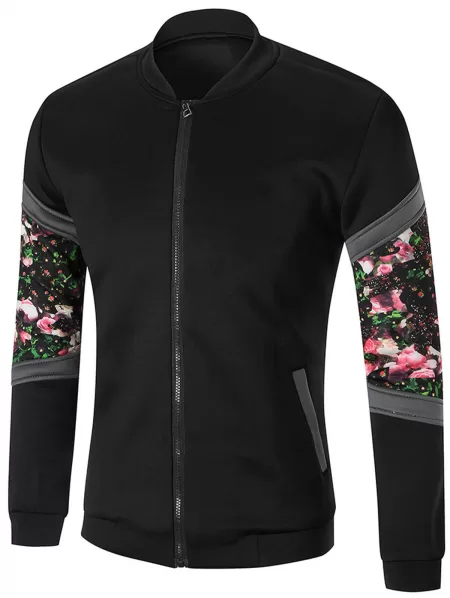 Flower Printed Zip Up Jacket