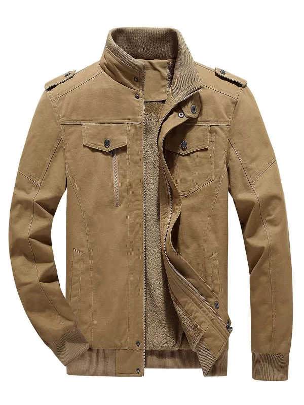 Fluffy Lined Warm Stand Collar Pockets Jacket