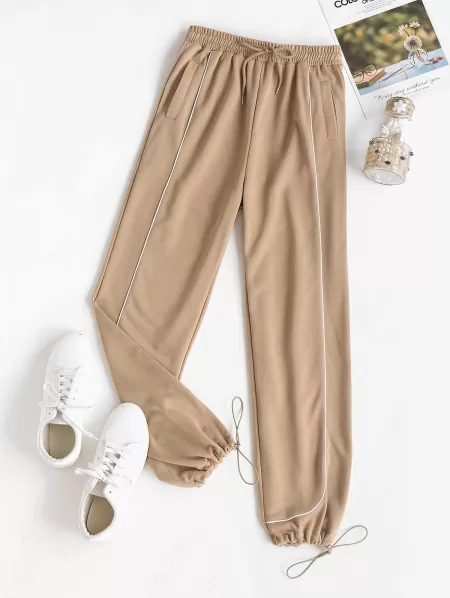 French Terry Binding Pocket Toggle Drawstring Sweatpants