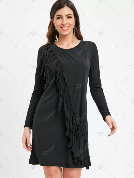 Fringe Asymmetrical Hem Bodycon Dress