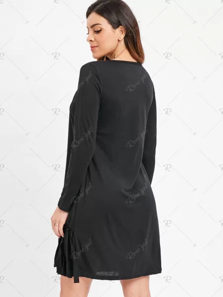 Fringe Asymmetrical Hem Bodycon Dress