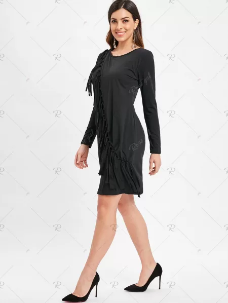 Fringe Asymmetrical Hem Bodycon Dress