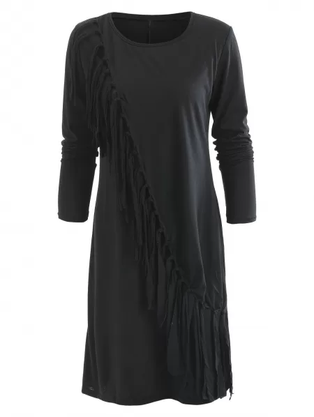 Fringe Asymmetrical Hem Bodycon Dress