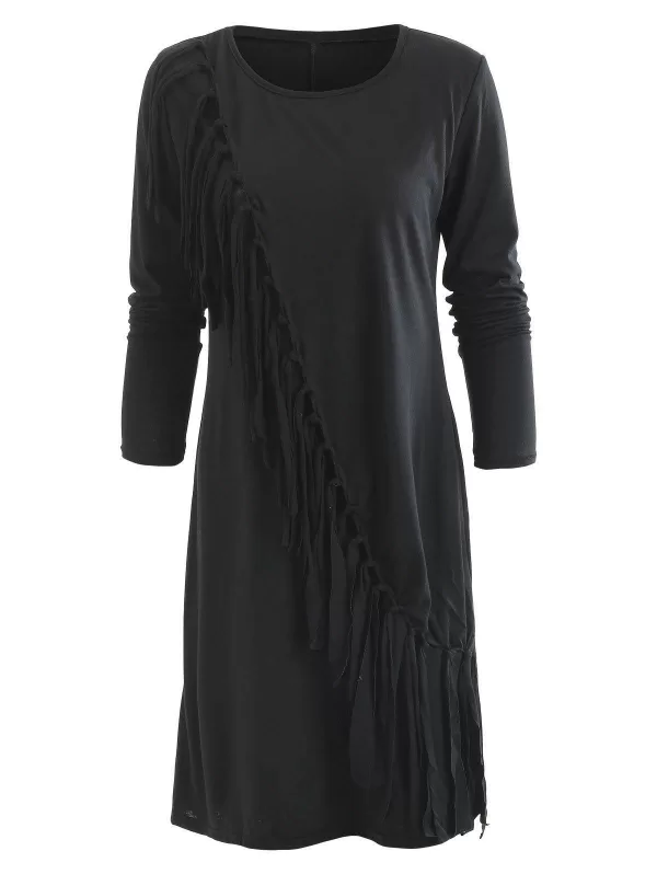 Fringe Asymmetrical Hem Bodycon Dress