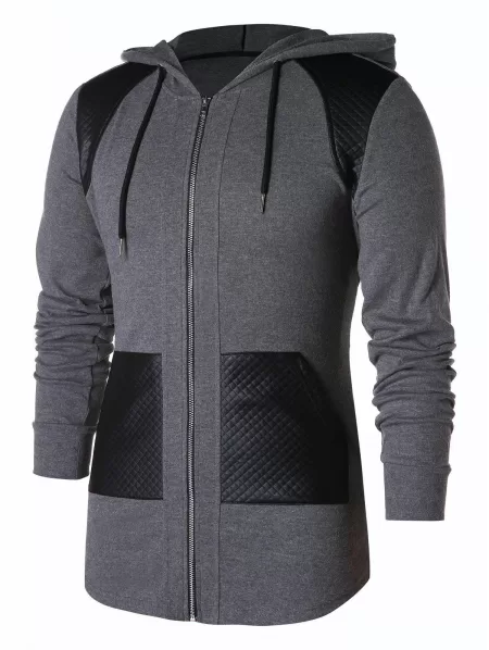 Front Pocket Panel Zip Up Hoodie