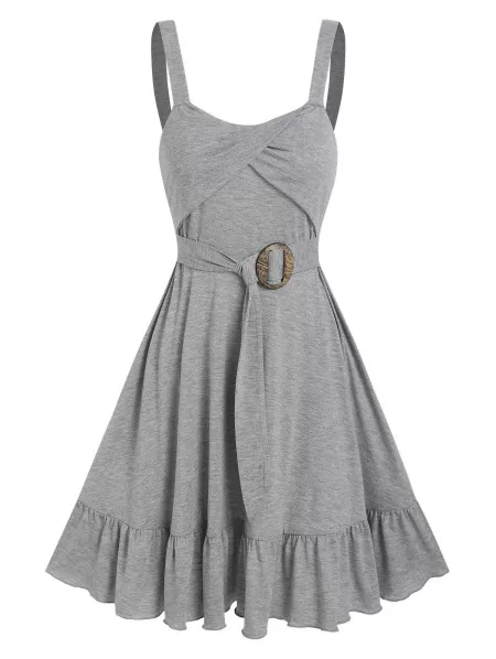 Front Tie Crossover Flounced Dress