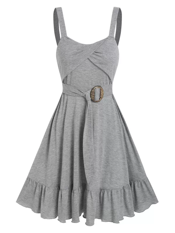 Front Tie Crossover Flounced Dress