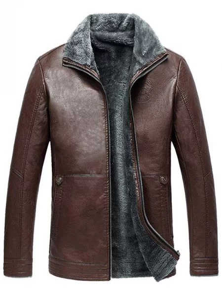 Full Zip Flocking Faux Leather Jacket