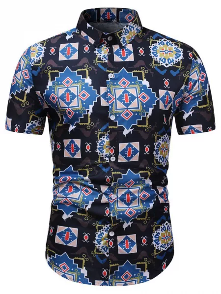 Geometric Graphic Pattern Button Down Shirt