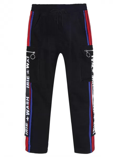 Graphic Print Ribbon Embellished Stripe Drawstring Pants