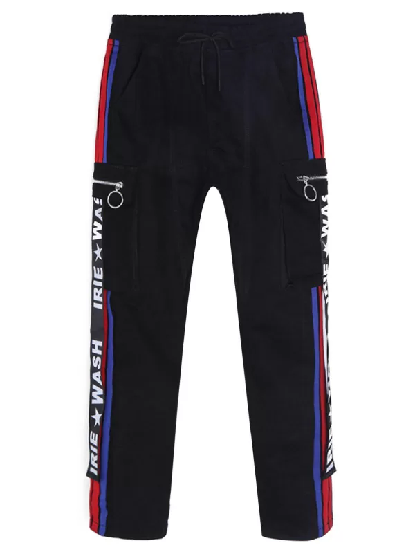 Graphic Print Ribbon Embellished Stripe Drawstring Pants