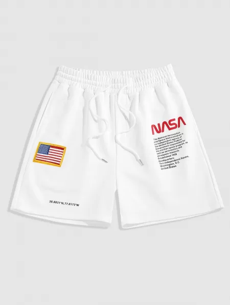 Graphic Short Sleeves Tee With American Flag Letter Sweat Shorts