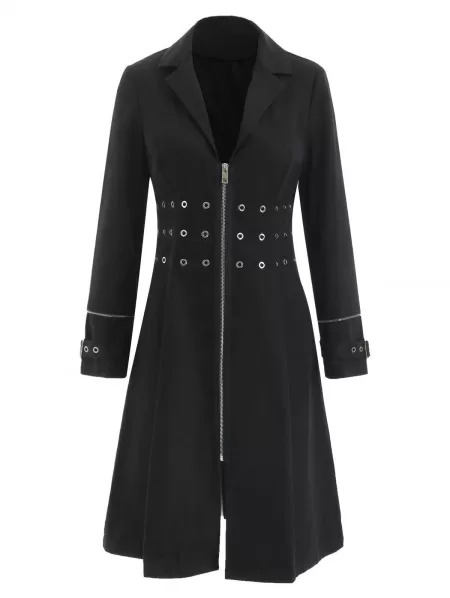 Grommet Embellished Punk Rock Maxi Coat