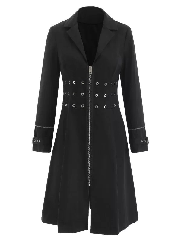 Grommet Embellished Punk Rock Maxi Coat