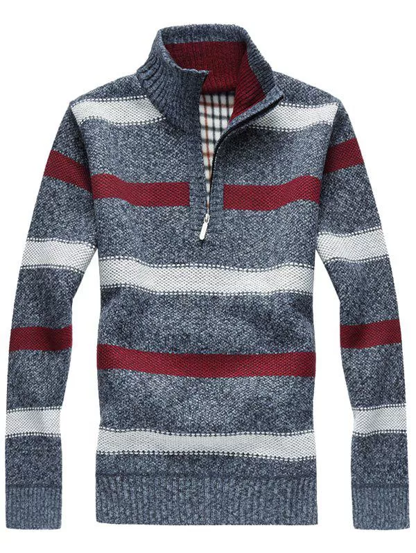 Half Zipper Stripe Fleece Sweater