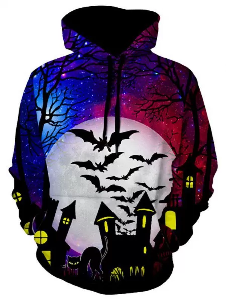 Halloween Cat Bat Pattern Hoodie