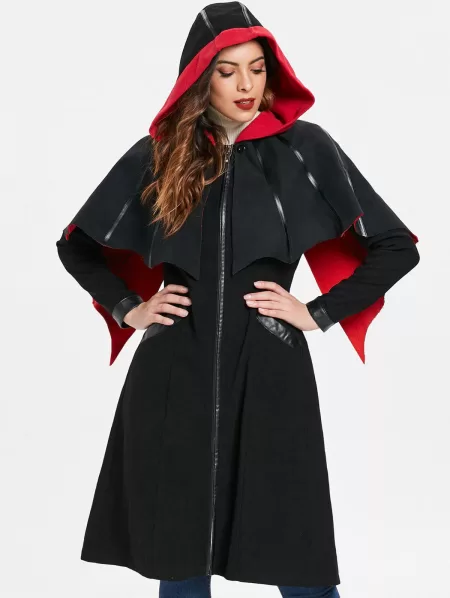 Halloween Duster Zipper Coat With Cape