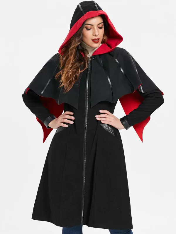 Halloween Duster Zipper Coat With Cape