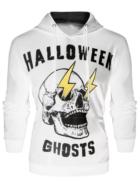 Halloween Skull Lightning Printed Pullover Hoodie